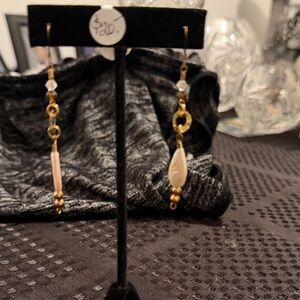Elegant Gold and White Dangle Earrings